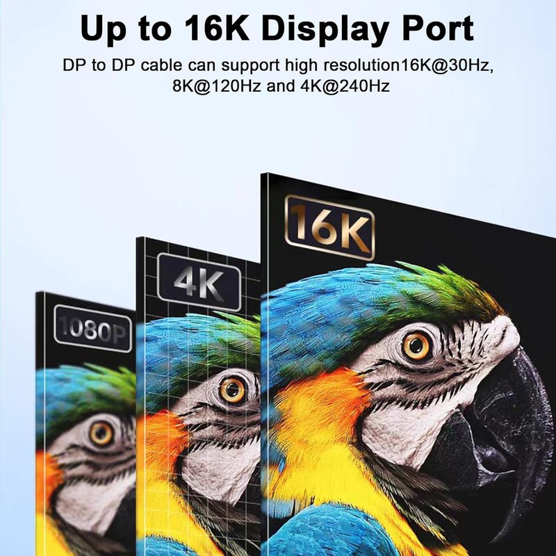 Poyiccot 80Gbps Displayport Cable 2.1 2FT, 16K@60Hz, 8K@120Hz, 4K@240Hz, DP 2.1 Cable 16K Braided Cord, Support DP 2.1 80Gbps HDR, DSC, for FreeSync G-Sync Gaming Monitor 4090 7900xtx - Image 3